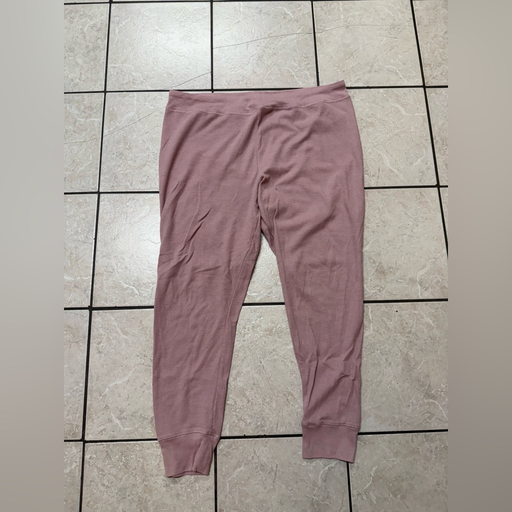 Warm Essentials by Cuddl Duds Size XXL Waffle Knit Thermal Lounge Joggers Pink